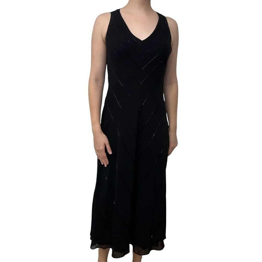 Vintage 1990s Dress Black Beaded Whimsigoth Midi Fairy Formal Size 6 Small